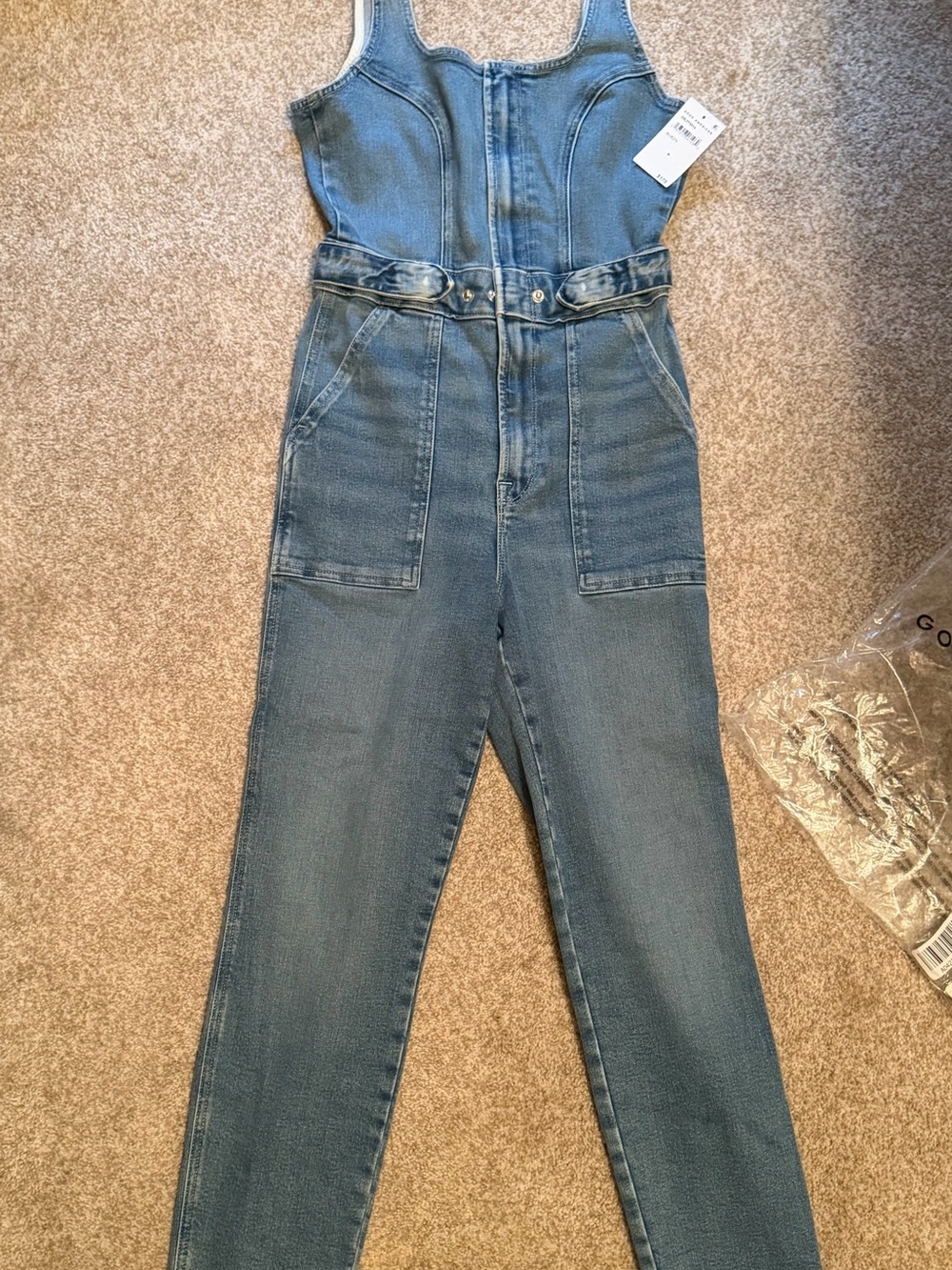 Good American Blue Denim Utility Jumpsuit